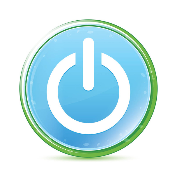 Power icon natural aqua cyan blue round button - Photo, Image