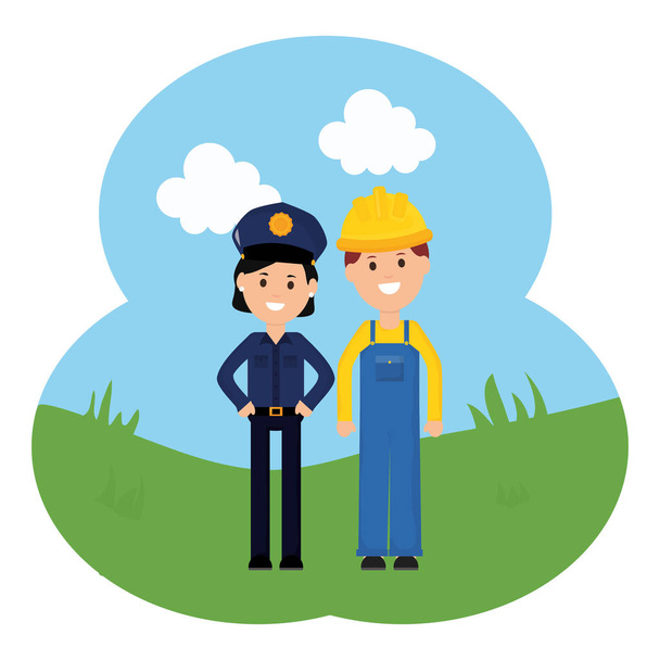 female police officer with builder - Vector, Image