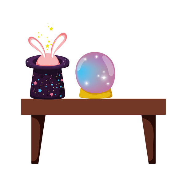 fairytale crystal ball with hat and ears rabbit - Vector, Image