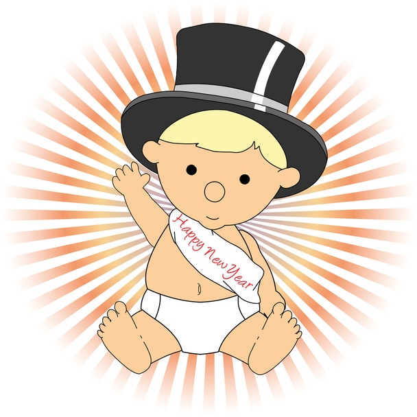 Bebé Año Nuevo con sombrero marco ondeando anuncio
 - Vector, Imagen