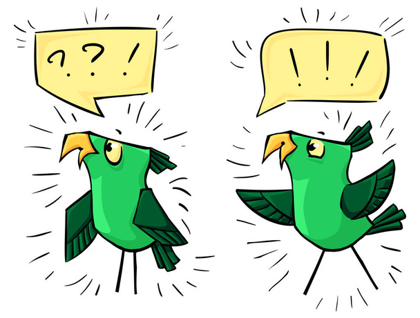 Zelení Doodle ptáci s bublinkami-rozrušení emocí a happin - Vektor, obrázek