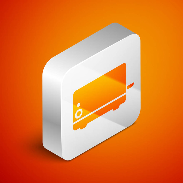 isometrisches Toaster-Symbol isoliert auf orangefarbenem Hintergrund. Silberner quadratischer Knopf. Vektorillustration - Vektor, Bild