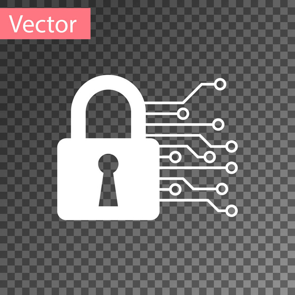 White Cyber security icon isolated on transparent background. Closed padlock on digital circuit board. Safety concept. Digital data protection. Vector Illustration - Vector, Image