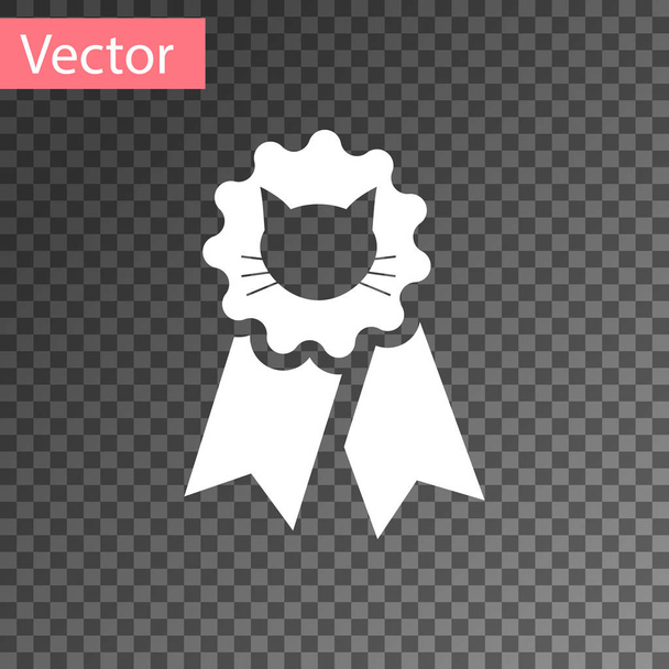 White Cat award symbol icon isolated on transparent background. Medal with cat footprint as pets exhibition winner concept. Vector Illustration - Вектор, зображення