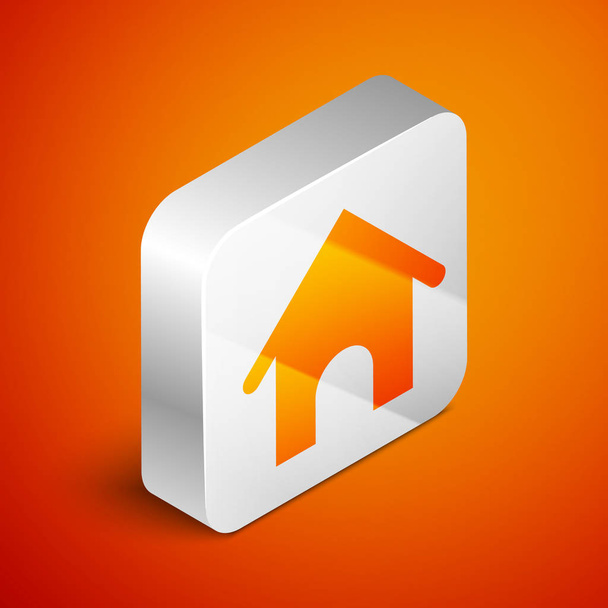 Isometric Dog house icon isolated on orange background. Dog kennel. Silver square button. Vector Illustration - Vector, Image