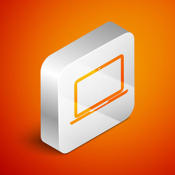 Isometric Laptop icon isolated on orange background. Computer notebook with empty screen sign. Silver square button. Vector Illustration - Vector, imagen