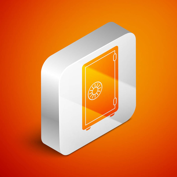 Isometrica icona Sicuro isolato su sfondo arancione. La porta cassaforte una volta in banca con una serratura a combinazione. Protezione affidabile dei dati. Pulsante quadrato argento. Illustrazione vettoriale
 - Vettoriali, immagini