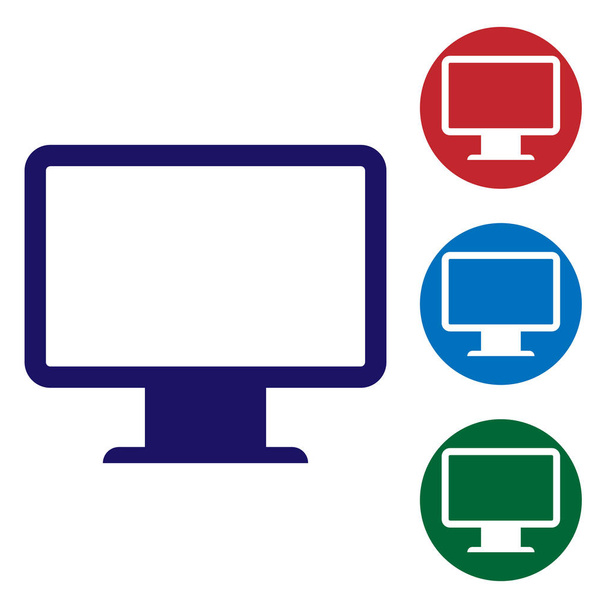 Icona schermata monitor computer blu isolata su sfondo bianco. Dispositivo elettronico. Vista frontale. Imposta l'icona a colori nei pulsanti del cerchio. Illustrazione vettoriale
 - Vettoriali, immagini