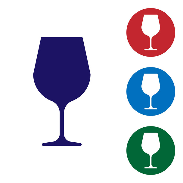 Niebieskie wino ikona szkła izolowane na białym tle. Znak Wineglass. Ustaw kolor ikony w przyciski okręgu. Ilustracja wektorowa - Wektor, obraz