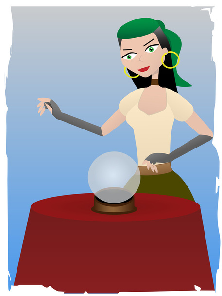 Fortune teller gypsy standing over cryst - Vector, Image