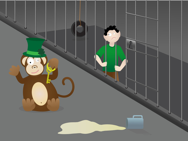 Hombre encerrado en la jaula por el mono borracho en St.
 - Vector, imagen