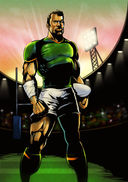 Jogador de rugby alinhado para o jogo
 - Foto, Imagem