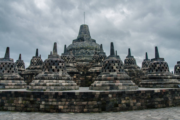 The perforated stupas on the top of the Borobudur Temple, Yogyakarta, Indonesia - Photo, Image