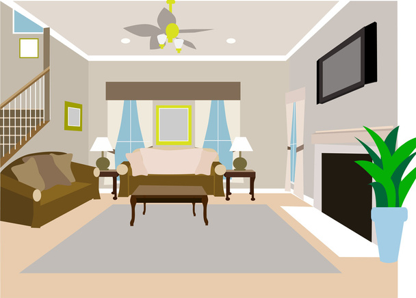 Angled moderna sala de estar de dos pisos h
 - Vector, Imagen