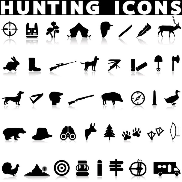 Icone di caccia impostate su uno sfondo bianco con un'ombra
 - Vettoriali, immagini