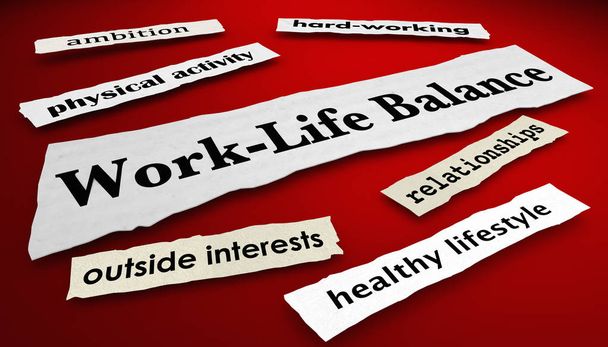 Praca-życie równowaga Kariera praca życie News nagłówki 3D ilustracja - Zdjęcie, obraz