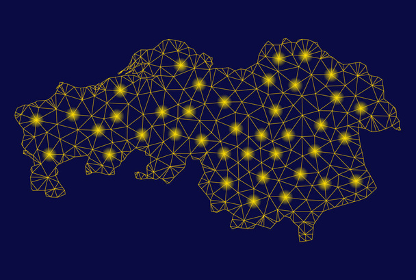 gelber Gitterdrahtrahmen Nordbrabant Provinz Karte mit hellen Flecken - Vektor, Bild