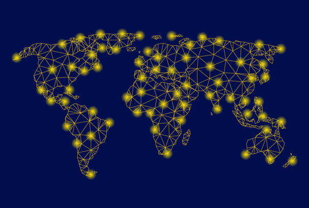 Желтая сетка 2D карта мира с флэш-пятна - Вектор,изображение