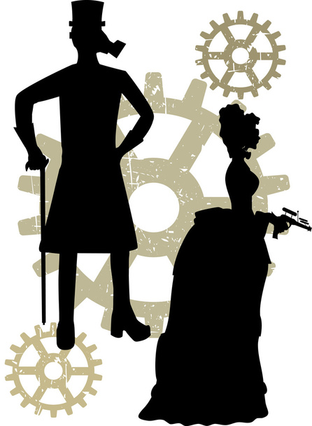 Silhouettes of Steampunk Victorians grun - Vector, Image