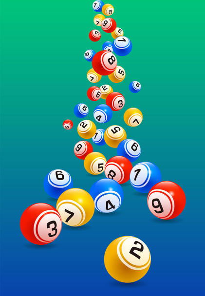 Vector coloridas bolas de bingo que caen al azar aisladas sobre fondo verde azul
 - Vector, imagen