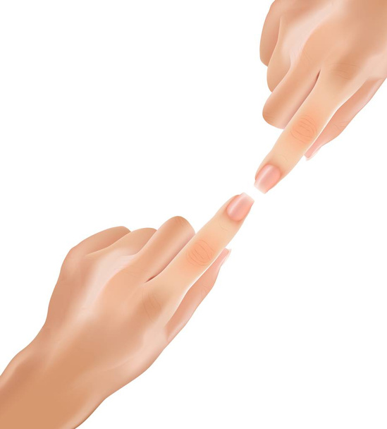 Realistyczne delikatne ręce touch z palcami index. - Wektor, obraz