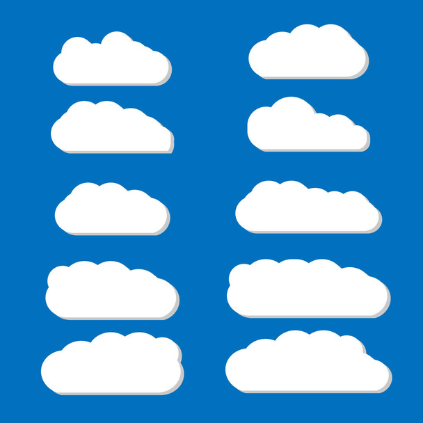 Pilvet asetettu eristetty sinisellä pohjalla. Kokoelma pilviä verkkosivuilla, juliste, kyltti ja taustakuva. Luova moderni käsite. Pilvivektorin havainnollistaminen
 - Vektori, kuva