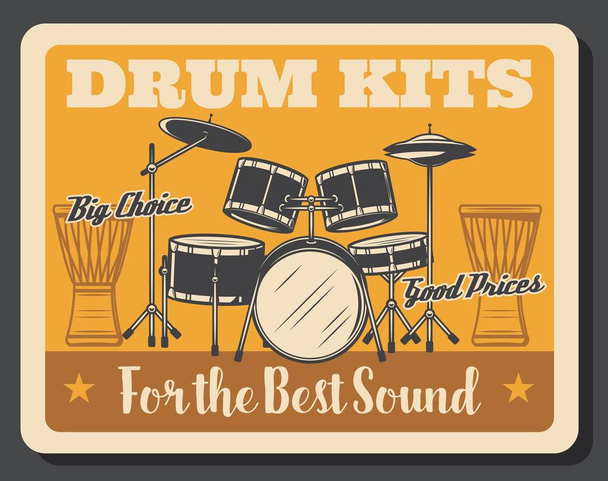 Drums, percussion instruments of rock music - Vector, Image