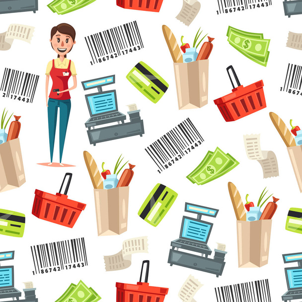 Cashier or seller of retail store seamless pattern - Vector, Image