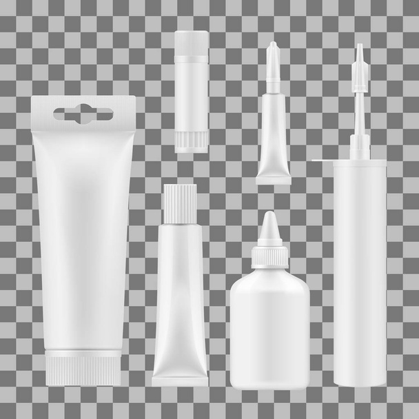 Paquete de pegamento maquetas con tubo, botella y palo
 - Vector, imagen