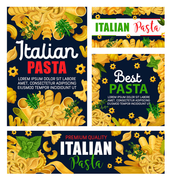 Italienische Nudeln, Makkaroni, Spaghetti und grüne Kräuter - Vektor, Bild