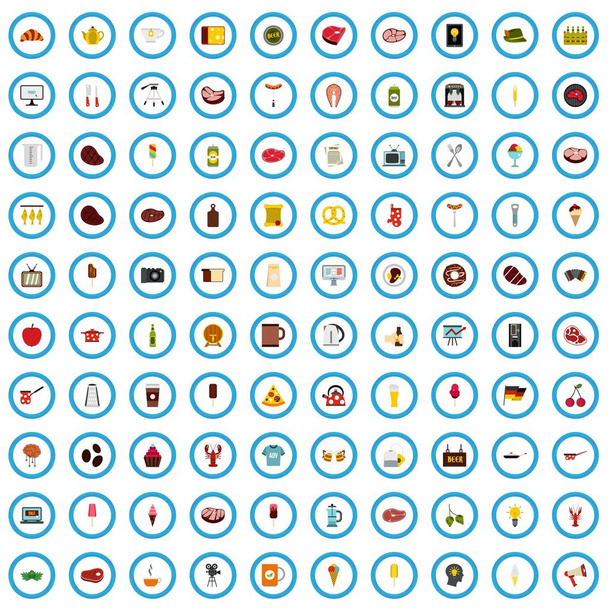 100 taverne reclame iconen instellen, vlakke stijl - Vector, afbeelding