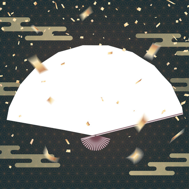 Altın konfeti ile kutlama arka plan üzerinde Boş el Japon fan - Vektör, Görsel