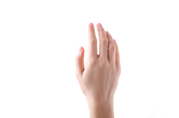 geste de la main féminine isolé sur un fond blanc
 - Photo, image