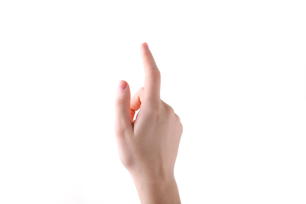 Female hand gesture isolated on a white background - 写真・画像