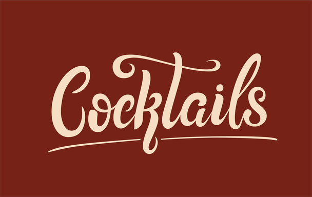 Cocktails handwritten lettering design set. Restaurant cafe menu titles. Calligraphic headlines. Red font on a beige background and inverted image. Vector typographic inscription - Wektor, obraz