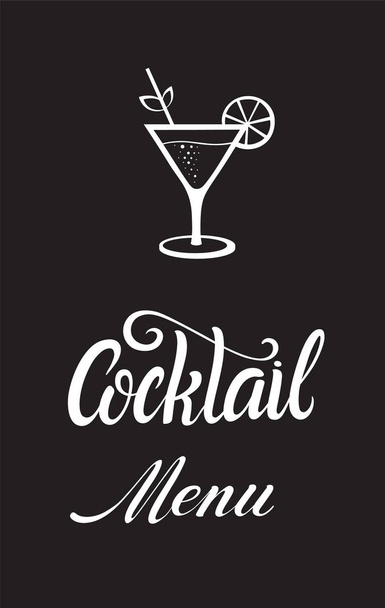 Cocktail menu handwritten lettering design and illustration. Restaurant cafe menu title. Calligraphic headlines. White font on a black background and inverted image. Vector typographic inscription - Vector, Imagen