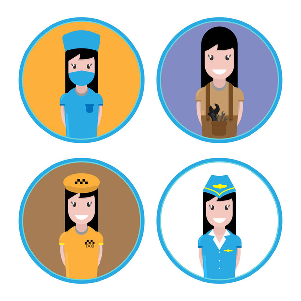 Icon set van meisjes en vrouwen van verschillende beroepen. Geïsoleerd op witte achtergrond. Illustratie. - Foto, afbeelding
