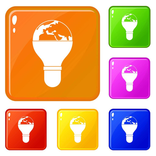 Light bulb and planet Earth icons set vector color - Vektor, Bild