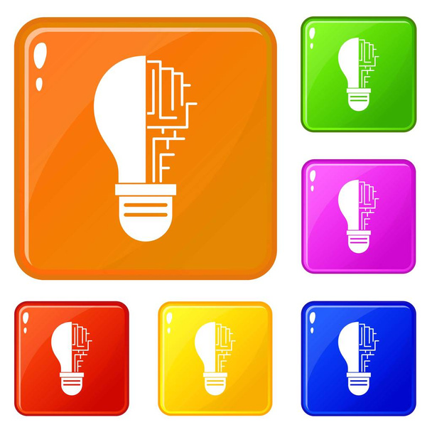 Circuit board inside light bulb icons set vector color - Vektor, Bild