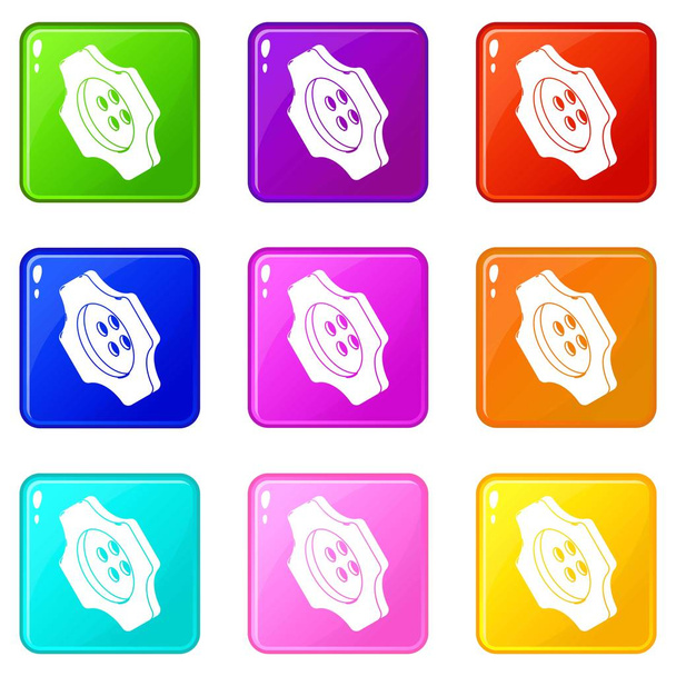 Cogwheel clothes button icons set 9 color collection - Вектор,изображение