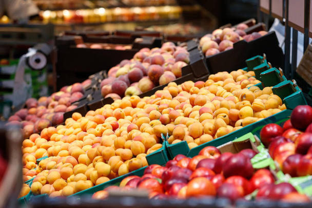 Unpacked, fresh fruits in a self-service supermarket.  - Φωτογραφία, εικόνα