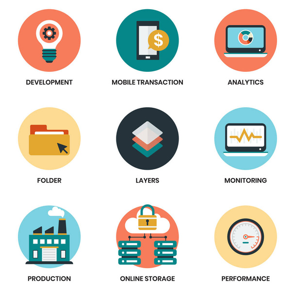 Business icons set for business, marketing, management - Vector, Image