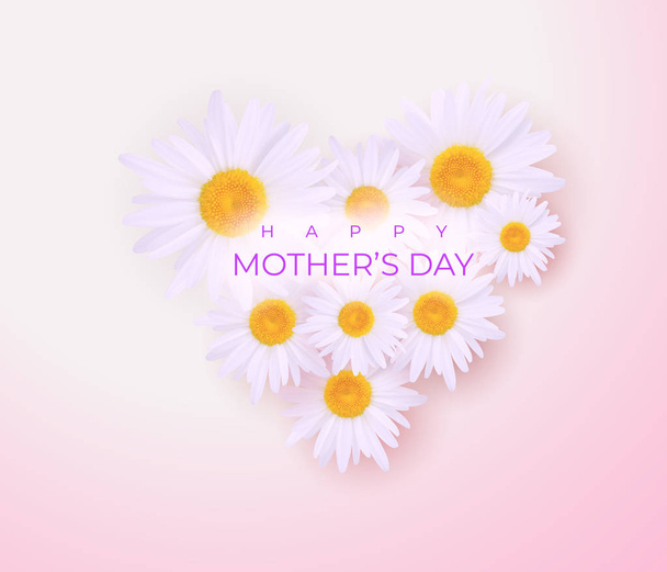 Cute Mother day invitation with bouquet of daisies - Vector, imagen
