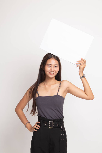 Young Asian woman with white blank sign. - Photo, image