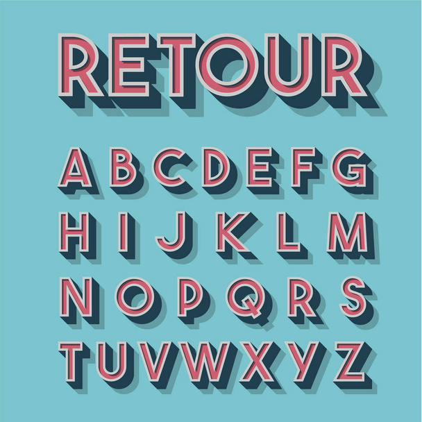 Retro 3d Schriftart Set, Vektorillustration - Vektor, Bild