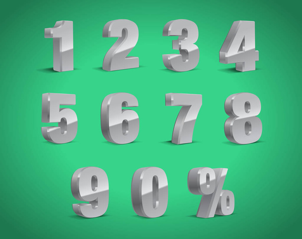 3D gray-silver Metallic Letter. 0, 1, 2, 3, 4, 5, 6, 7, 8, 9 numeral alphabet. Vector Isolated Number. - Vektor, obrázek