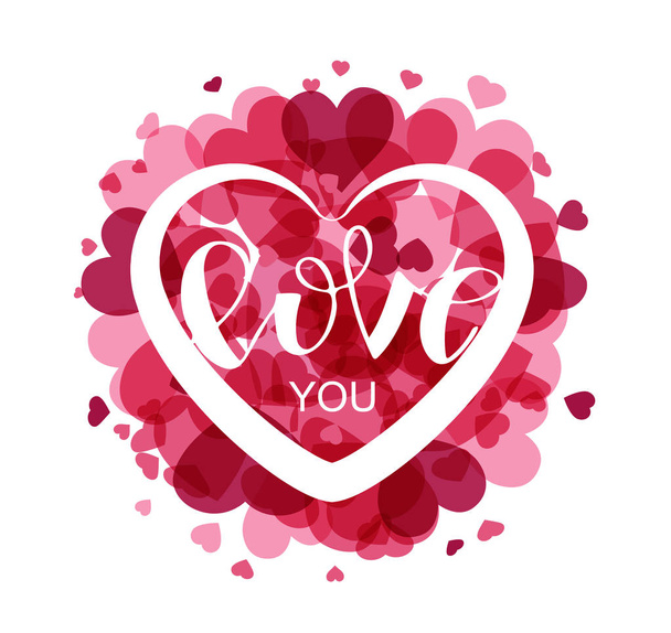Cute hand drawn lettering label - love you - Vector, imagen