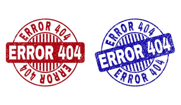 Grunge ERROR 404 Textured Round Stamp Seals - ベクター画像