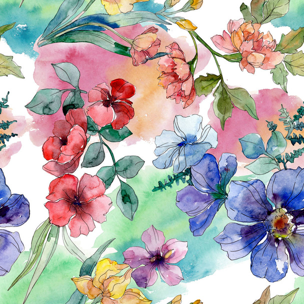 Luxus divat nyomtatja a vadvirágok. Akvarell háttér illusztráció készlet. Varratmentes háttérben minta. - Fotó, kép