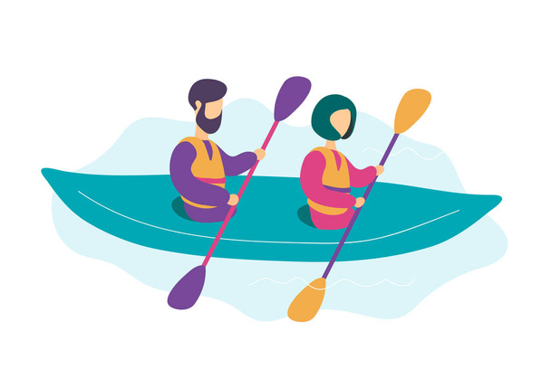 Jeune couple moderne mignon kayak
 - Vecteur, image